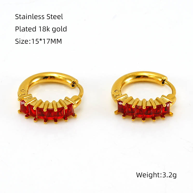 1 Pair Retro Square Plating Inlay Stainless Steel Zircon 18k Gold Plated Earrings