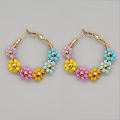 1 Pair Simple Style Flower Patchwork Glass Earrings