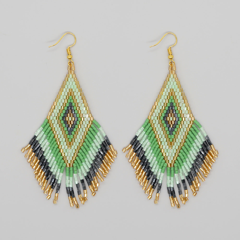 Wholesale Jewelry Bohemian Rhombus Glass Drop Earrings