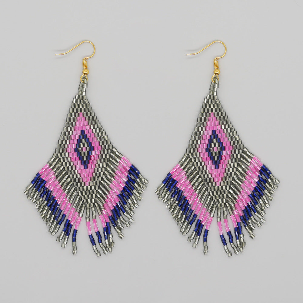 Wholesale Jewelry Bohemian Rhombus Glass Drop Earrings