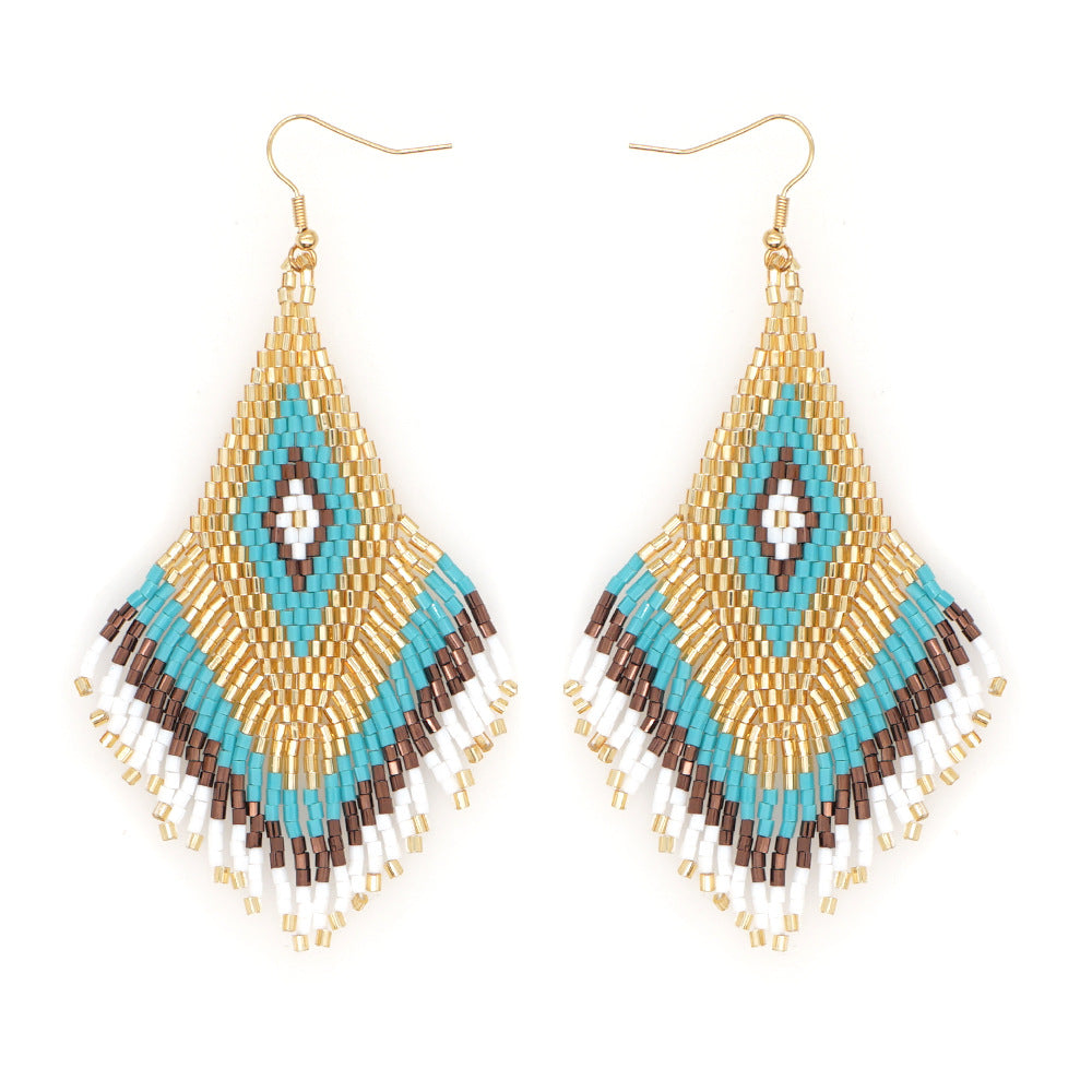 Wholesale Jewelry Bohemian Rhombus Glass Drop Earrings