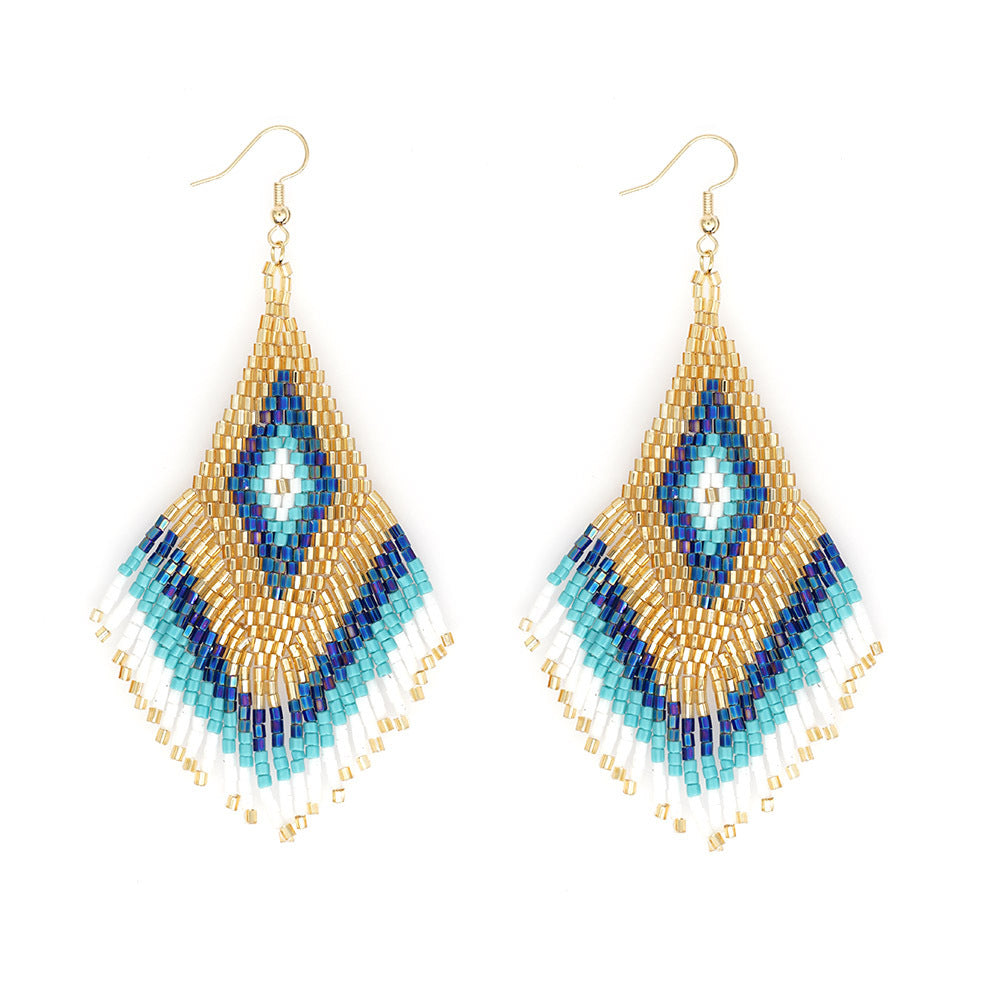 Wholesale Jewelry Bohemian Rhombus Glass Drop Earrings