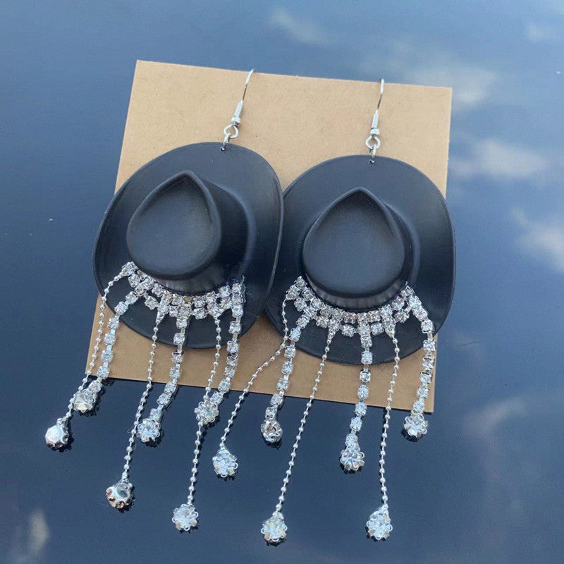 1 Pair Cowboy Style Magic Hat Inlay Mixed Materials Rhinestones Drop Earrings