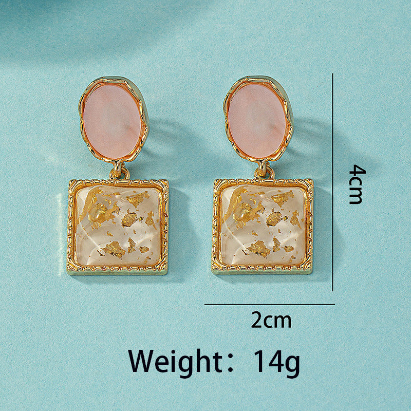 Wholesale Jewelry Elegant Square Alloy Resin Plating Inlay Drop Earrings