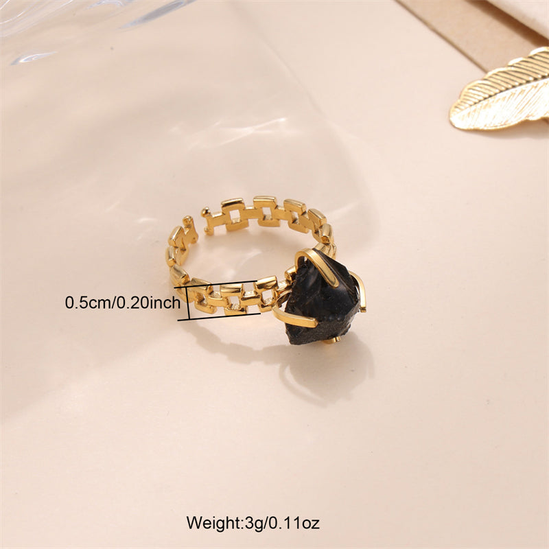 Vintage Style French Style Stone Stainless Steel Plating Inlay Natural Stone 18k Gold Plated Open Rings