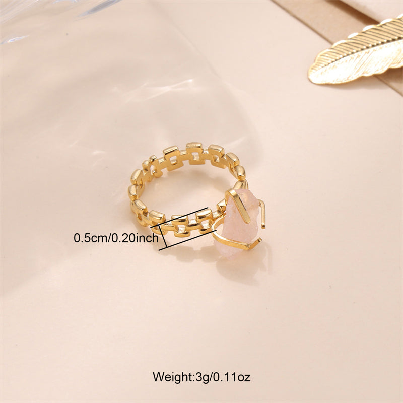 Vintage Style French Style Stone Stainless Steel Plating Inlay Natural Stone 18k Gold Plated Open Rings