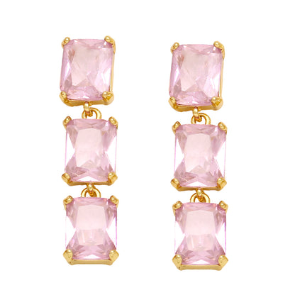 1 Pair Retro Simple Style Rectangle Plating Inlay Copper Zircon 18k Gold Plated Drop Earrings