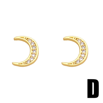 1 Pair Simple Style Heart Shape Crab Fish Bone Plating Inlay Copper Zircon 18k Gold Plated Ear Studs