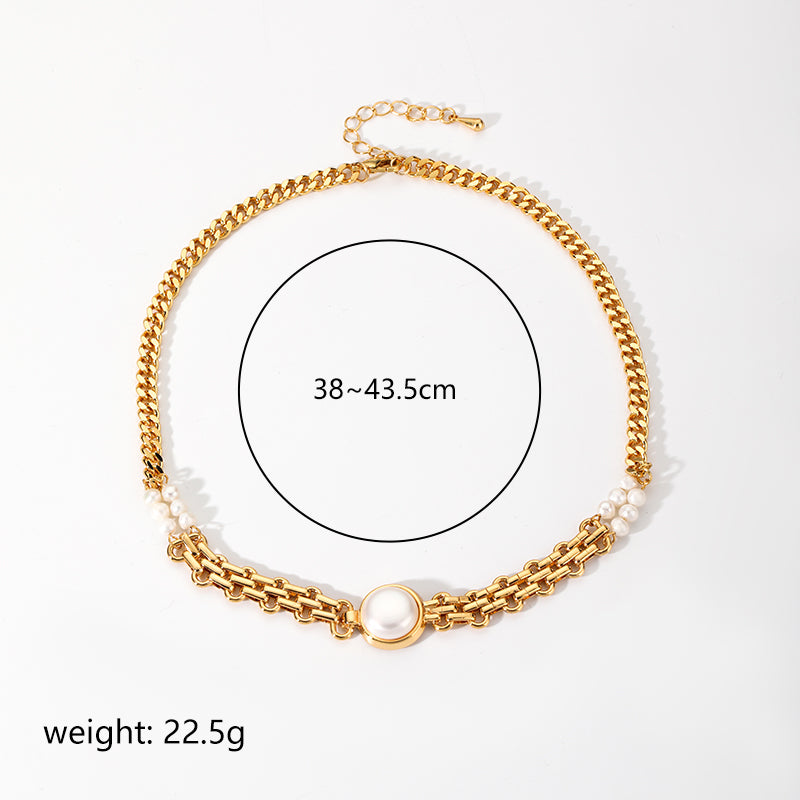 Simple Style Commute Round Copper Plating Inlay Freshwater Pearl 18k Gold Plated Pendant Necklace