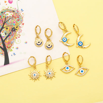 1 Pair Simple Style Devil's Eye Plating Inlay Copper Zircon 18k Gold Plated Drop Earrings