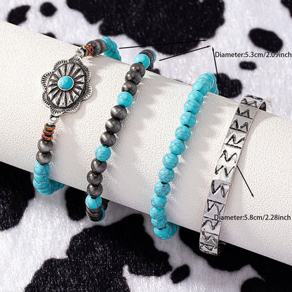 Retro Ethnic Style Round Beaded Alloy Beaded Turquoise Women's Bangle