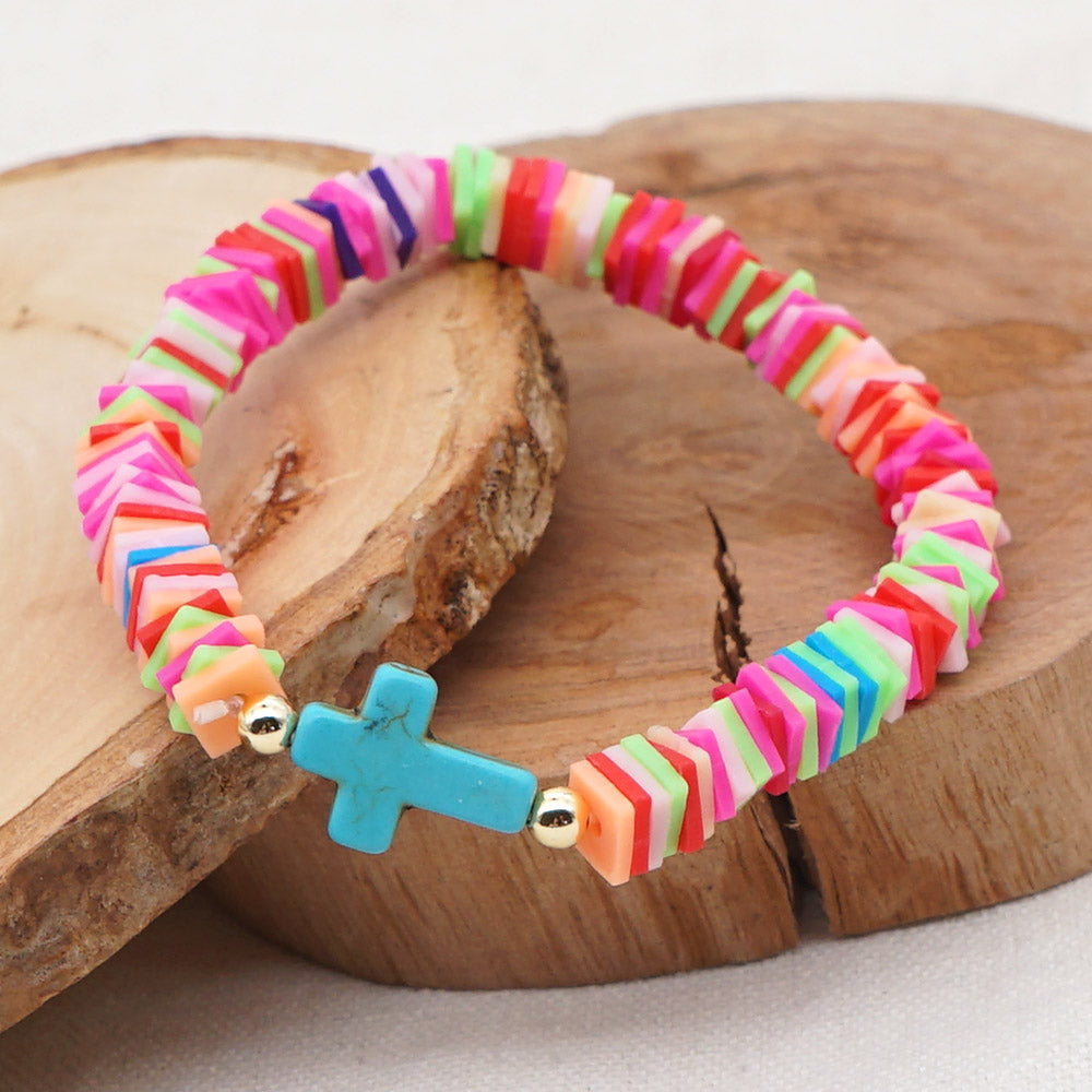 Simple Style Cross Soft Clay Beaded Women's Bracelets