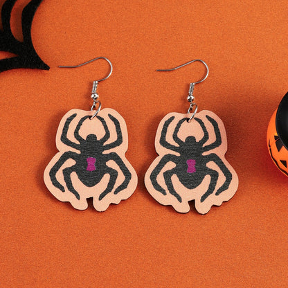 Wholesale Jewelry Classic Style Insect Spider Wood Printing Earrings