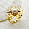 Elegant Sweet Commute Flower Stainless Steel Plating Inlay Pearl Gold Plated Open Rings