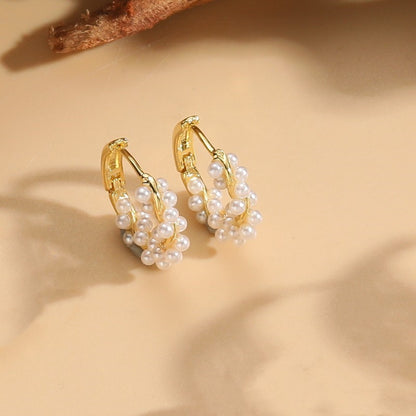 1 Pair Elegant Basic Geometric Plating Inlay Copper Pearl Zircon 14k Gold Plated Earrings