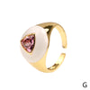 Casual Streetwear Triangle Square Heart Shape Copper Enamel Plating Inlay Zircon 18k Gold Plated Open Rings