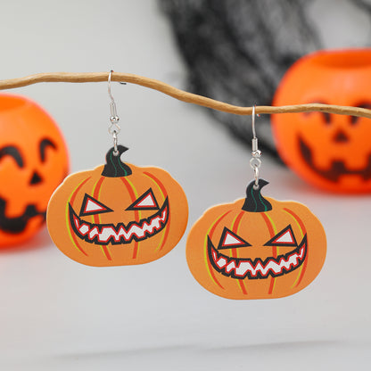 1 Pair Exaggerated Funny Punk Pumpkin Spider Skull Arylic Drop Earrings