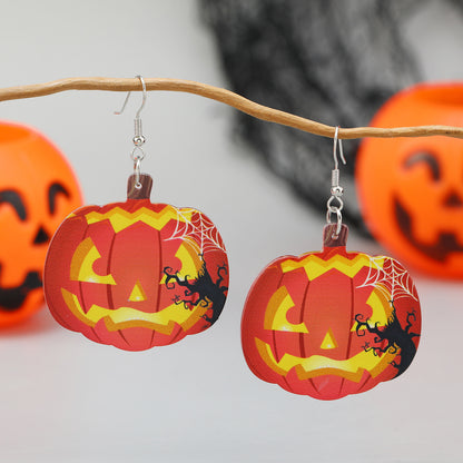 1 Pair Exaggerated Funny Punk Pumpkin Spider Skull Arylic Drop Earrings