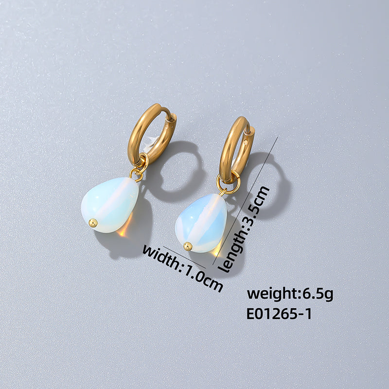 1 Pair Casual Simple Style Water Droplets Plating Stainless Steel Natural Stone Gold Plated Drop Earrings