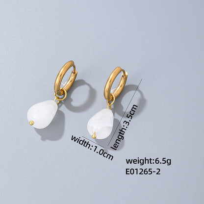 1 Pair Casual Simple Style Water Droplets Plating Stainless Steel Natural Stone Gold Plated Drop Earrings