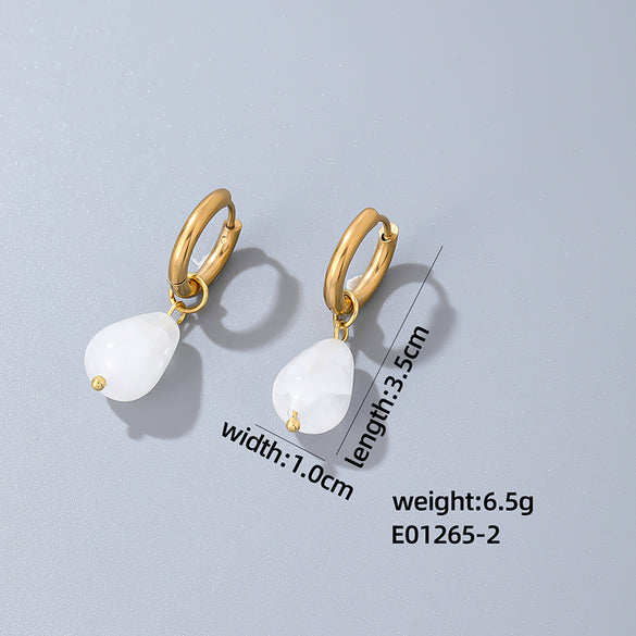 1 Pair Casual Simple Style Water Droplets Plating Stainless Steel Natural Stone Gold Plated Drop Earrings