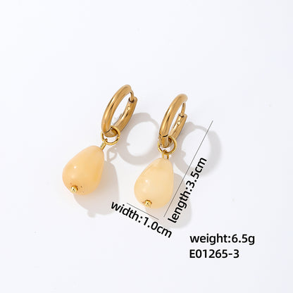 1 Pair Casual Simple Style Water Droplets Plating Stainless Steel Natural Stone Gold Plated Drop Earrings