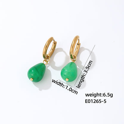 1 Pair Casual Simple Style Water Droplets Plating Stainless Steel Natural Stone Gold Plated Drop Earrings