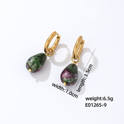 1 Pair Casual Simple Style Water Droplets Plating Stainless Steel Natural Stone Gold Plated Drop Earrings