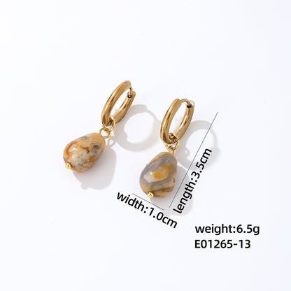 1 Pair Casual Simple Style Water Droplets Plating Stainless Steel Natural Stone Gold Plated Drop Earrings