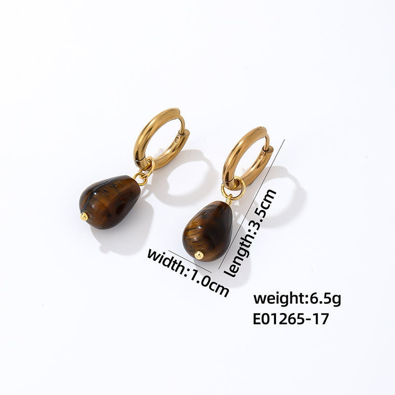 1 Pair Casual Simple Style Water Droplets Plating Stainless Steel Natural Stone Gold Plated Drop Earrings