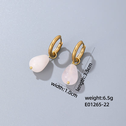 1 Pair Casual Simple Style Water Droplets Plating Stainless Steel Natural Stone Gold Plated Drop Earrings