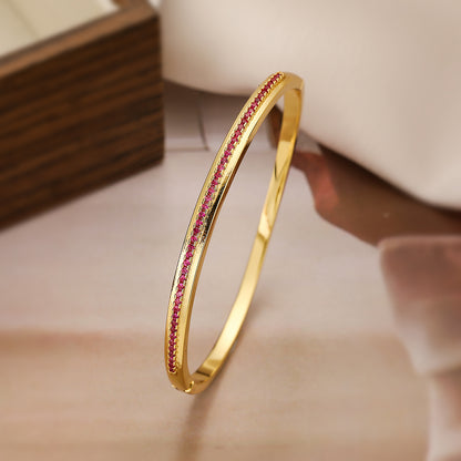 Simple Style Commute Round Copper Plating Inlay Zircon 18k Gold Plated Bangle