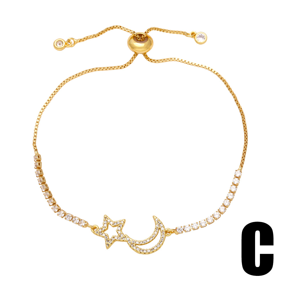 Ig Style Simple Style Star Moon Heart Shape Copper Plating Inlay Zircon 18k Gold Plated Bracelets