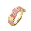 Sweet Shiny Round Copper Enamel Plating Inlay Zircon 18k Gold Plated Open Rings