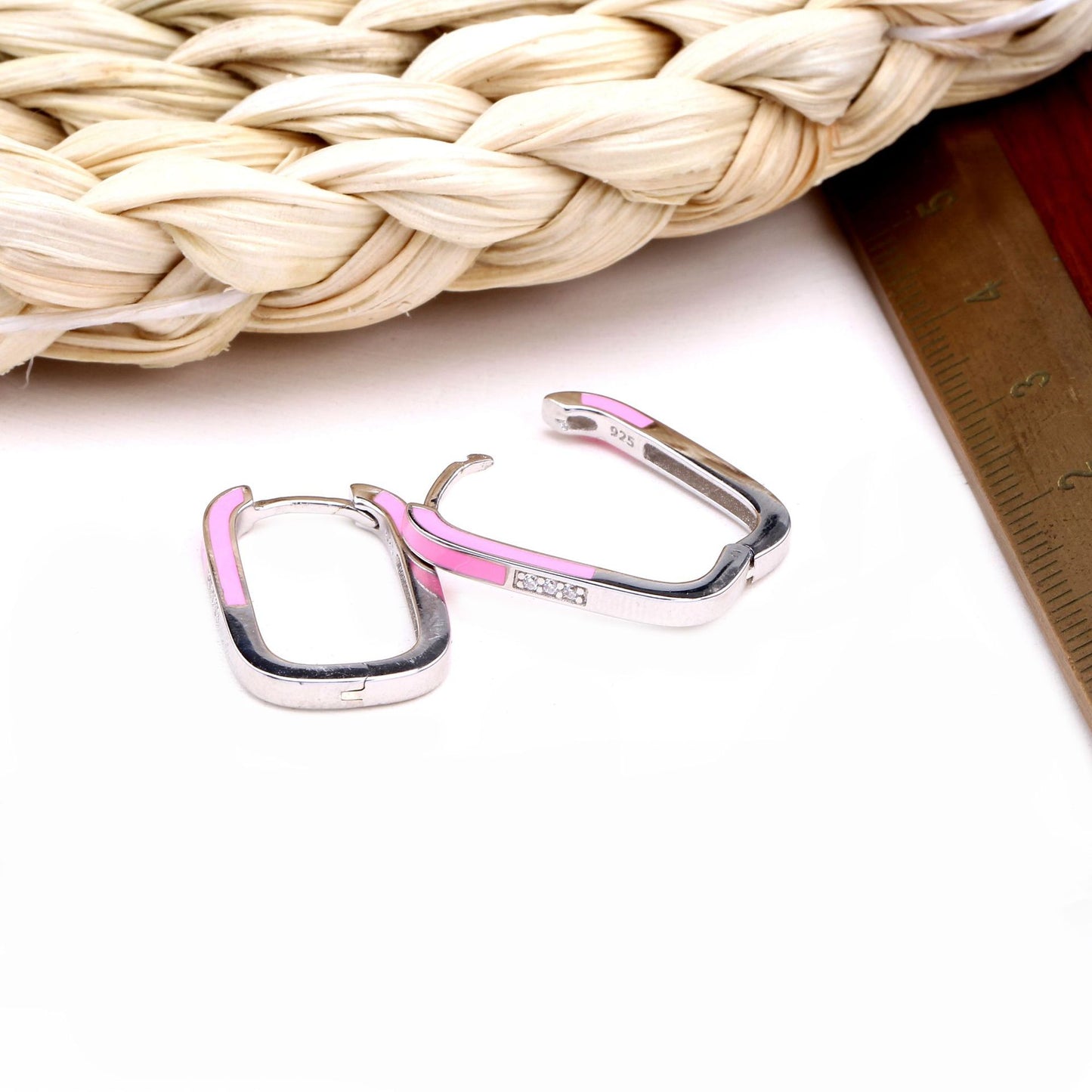 1 Pair Vintage Style U Shape Epoxy Sterling Silver Gem Hoop Earrings