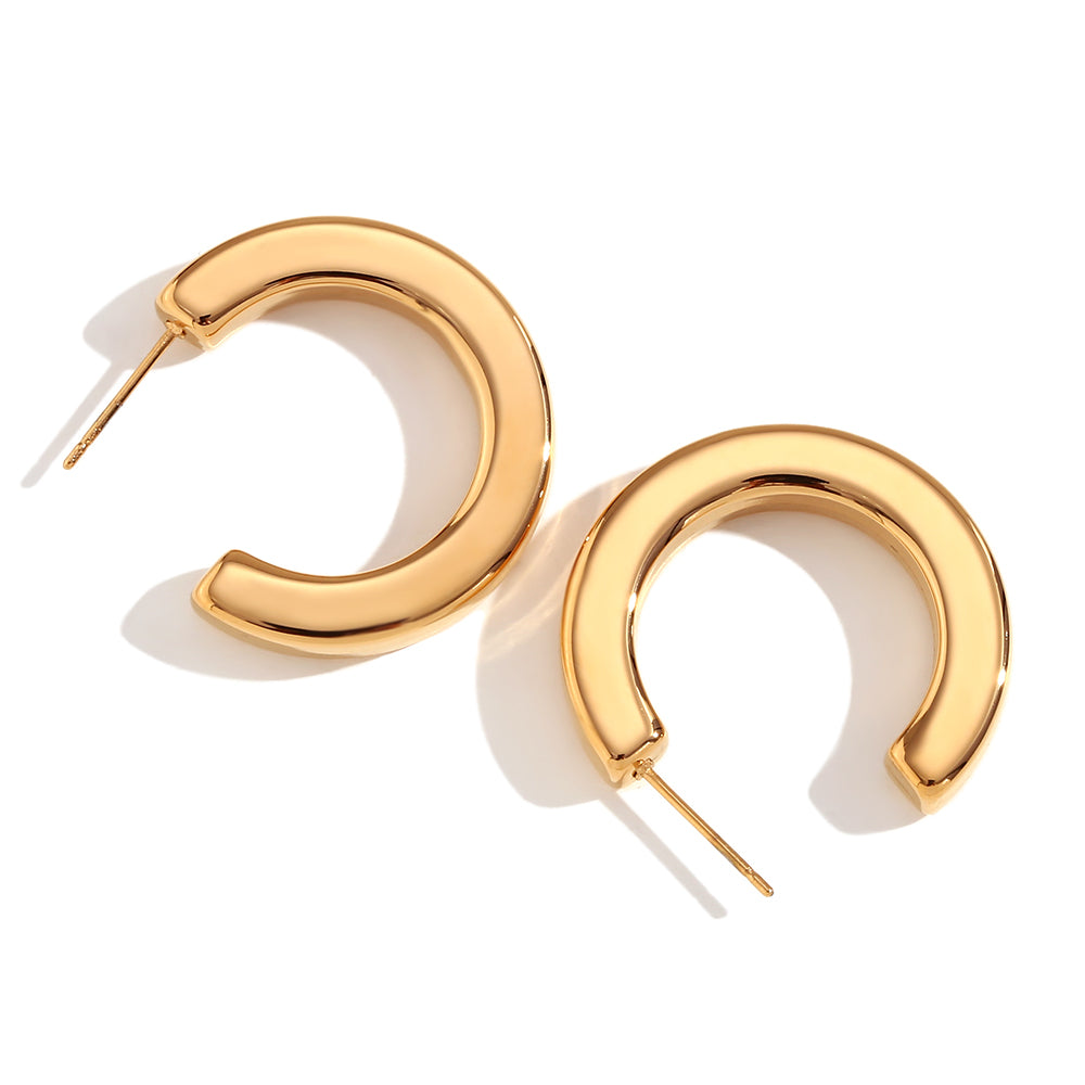 1 Pair Vintage Style Simple Style Classic Style C Shape Plating Inlay Stainless Steel Zircon 18k Gold Plated Ear Studs