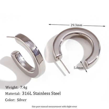 1 Pair Basic Simple Style Classic Style C Shape Plating Stainless Steel 18k Gold Plated Earrings