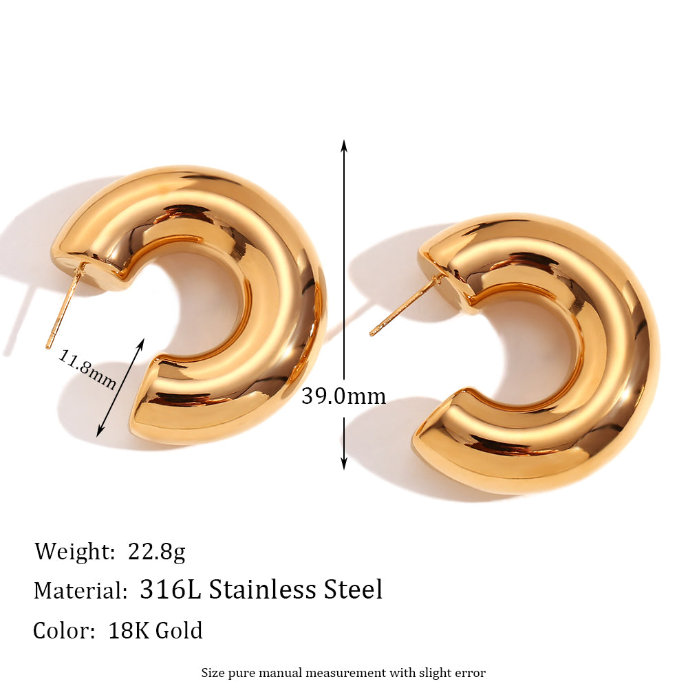 1 Pair Vintage Style Simple Style Classic Style C Shape Plating Inlay Stainless Steel Zircon 18k Gold Plated Ear Studs