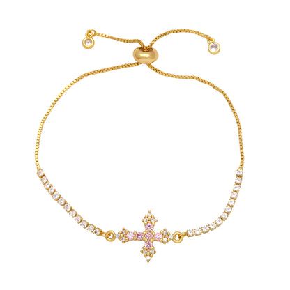 Fashion Simple Style Cross Copper Plating Inlay Zircon 18k Gold Plated Bracelets