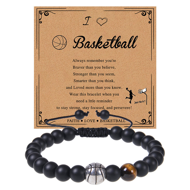 Casual Sports Basketball Frosted Stone Tiger Eye Beaded Bracelets