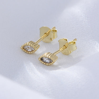 1 Pair Ig Style Simple Style Oval Solid Color Plating Inlay Sterling Silver Zircon 14k Gold Plated Rhodium Plated Ear Studs