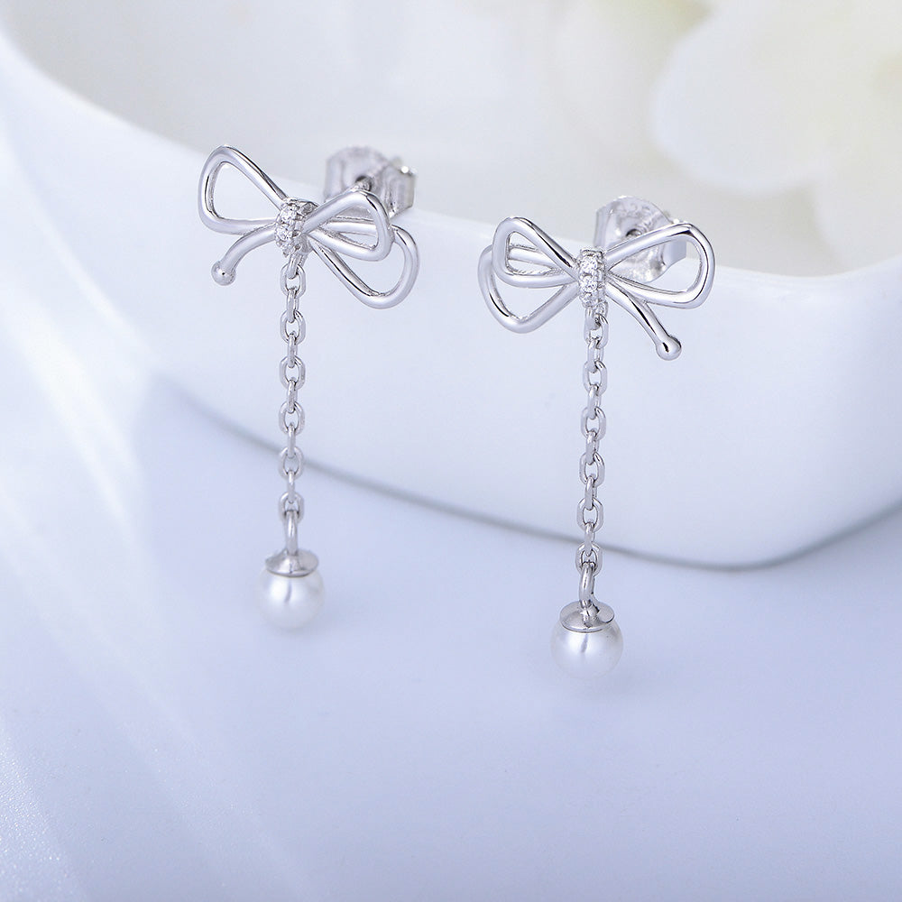 1 Pair Ig Style Cute Sweet Bow Knot Plating Sterling Silver 14k Gold Plated Rhodium Plated Drop Earrings