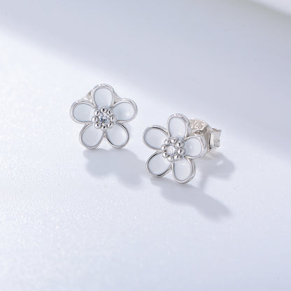 1 Pair Ig Style Cute Sweet Flower Epoxy Plating Inlay Sterling Silver Zircon 14k Gold Plated Rhodium Plated Ear Studs