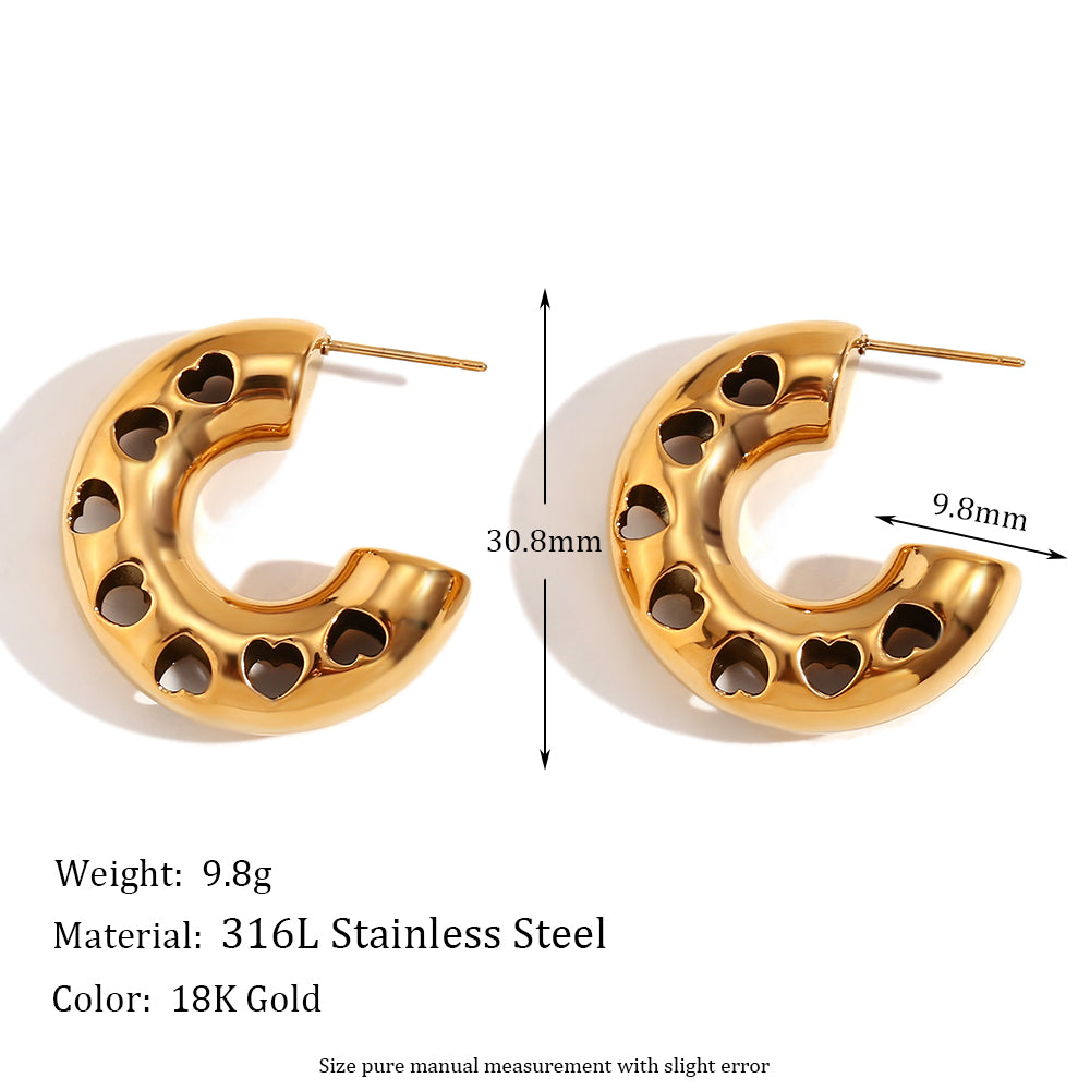 1 Pair Vintage Style Simple Style Classic Style C Shape Plating Inlay Stainless Steel Zircon 18k Gold Plated Ear Studs