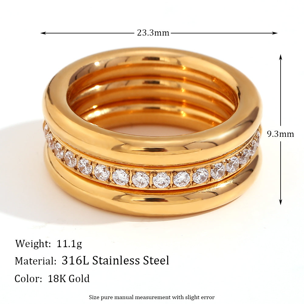 Wholesale Jewelry Simple Style Classic Style Round 304 Stainless Steel Rhinestones 18K Gold Plated Plating Inlay Rings