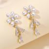 1 Pair Ig Style Shiny Water Droplets Flower Plating Inlay Copper Artificial Pearls Zircon 18k Gold Plated Drop Earrings