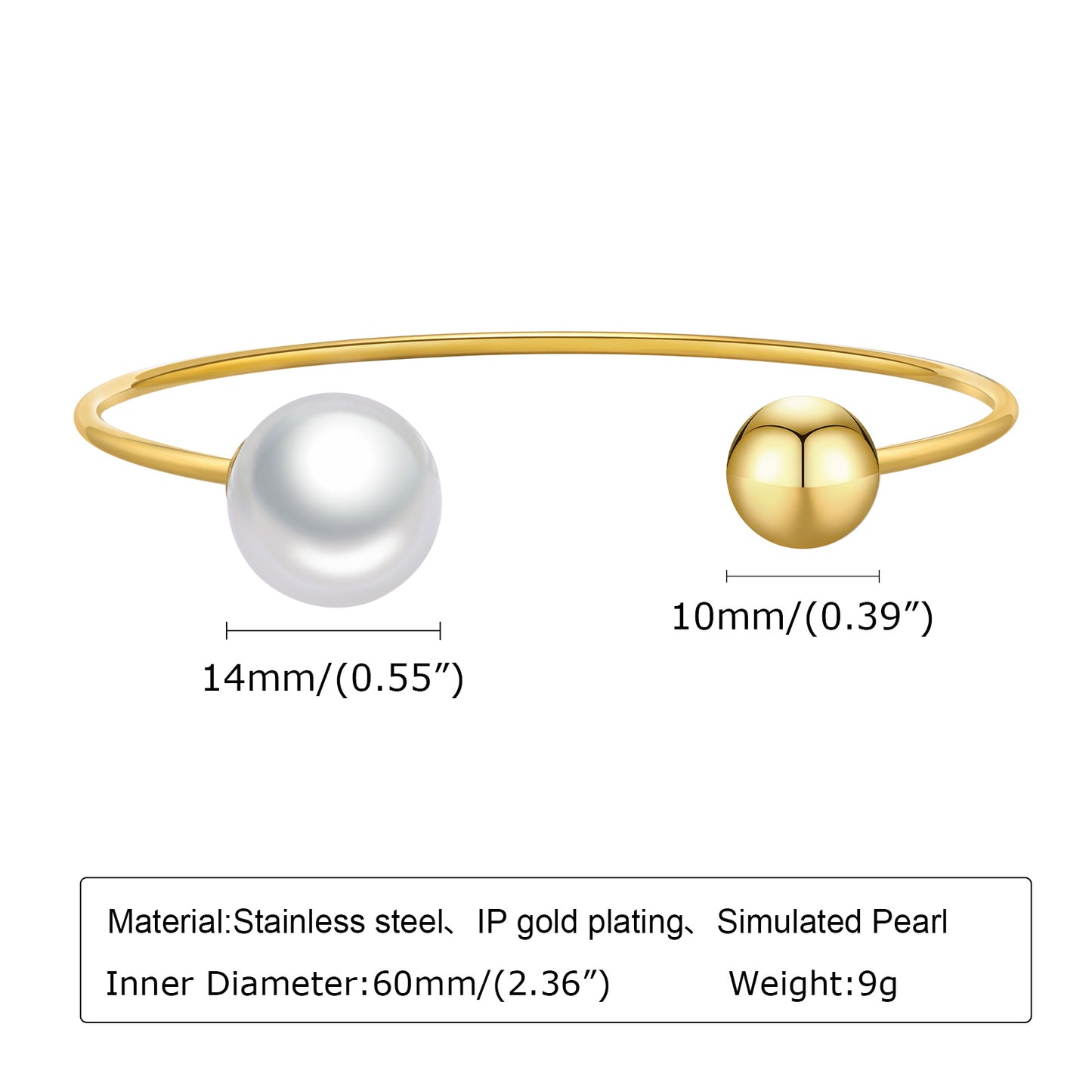 Simple Style Round Stainless Steel Inlay Pearl Bangle