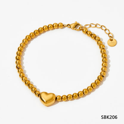 Wholesale Simple Style Heart Shape Stainless Steel Beaded Plating Bracelets Necklace