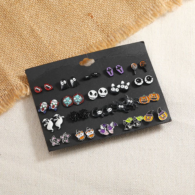 1 Set Retro Funny Devil's Eye Skull Ghost Stamping Enamel Plating Alloy Rhodium Plated Silver Plated Ear Studs