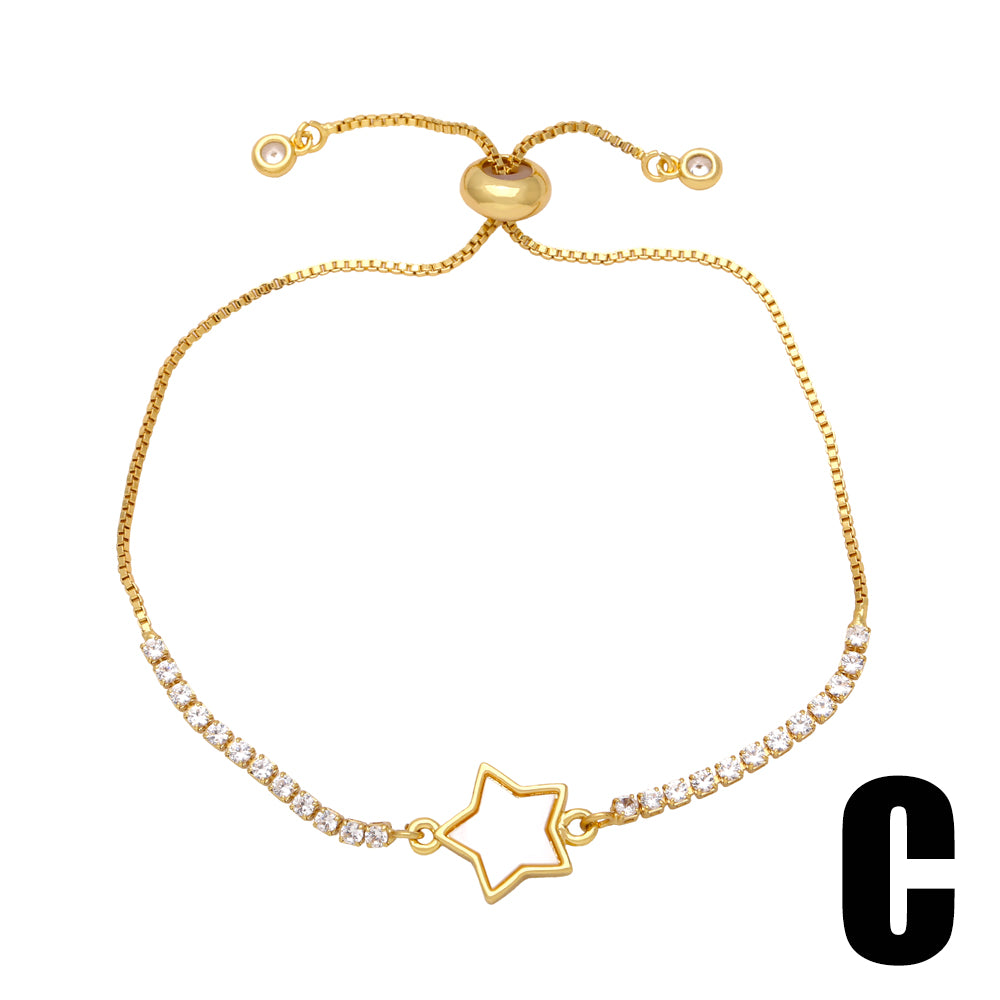 Ig Style Fashion Simple Style Star Heart Shape Lightning Copper Plating Inlay Zircon 18k Gold Plated Bracelets